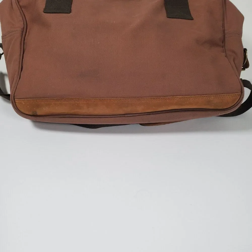 Vtg Magellan Vintage Duffle Bag Large Brown Rust Red Canvas Leather Trim Rugged - Picture 3 of 15